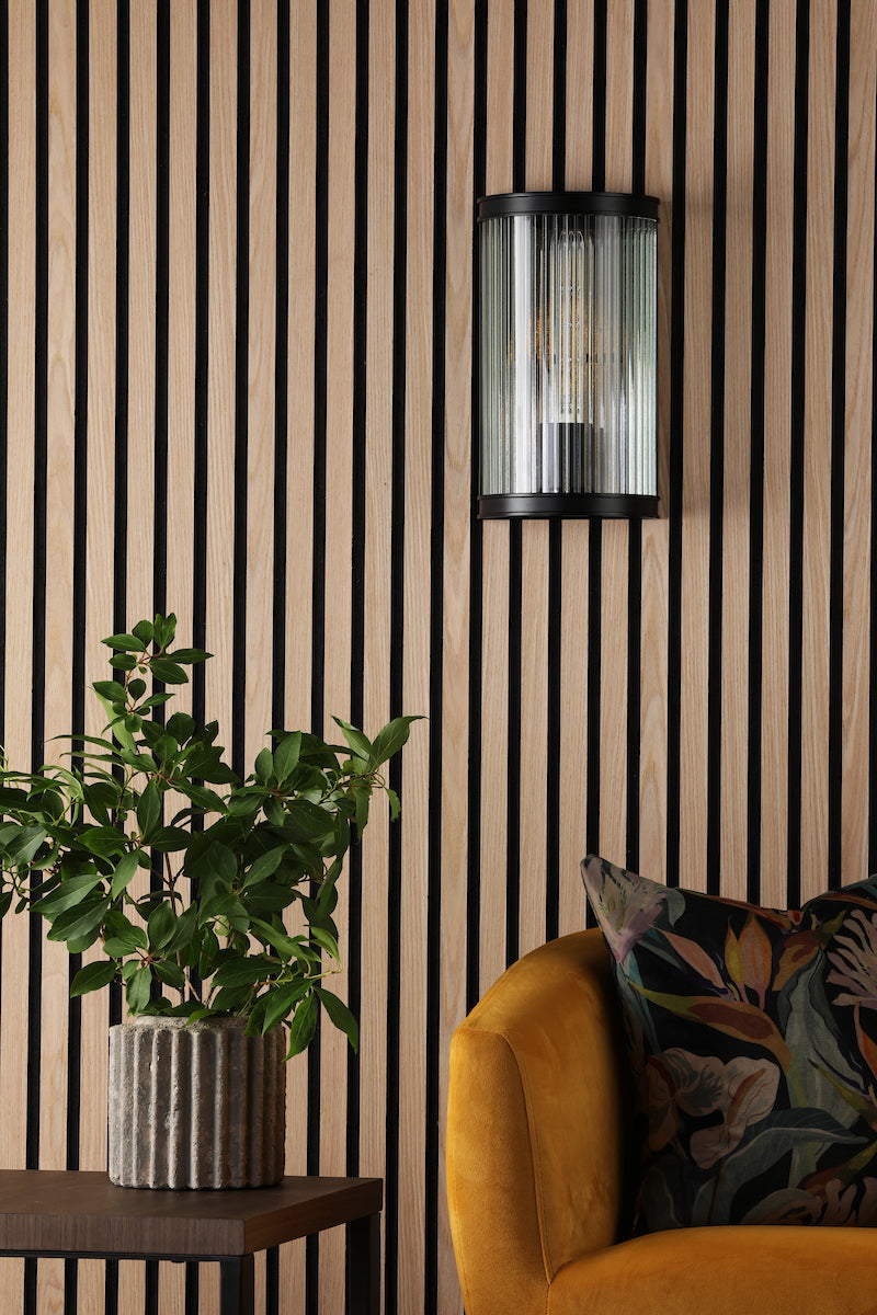 Dar Bianka Wall Light Matt Black and Ribbed Glass