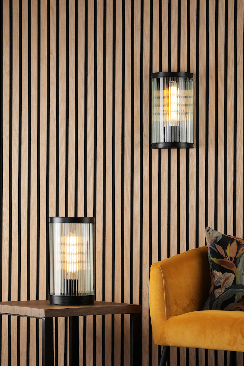Dar Bianka Wall Light Matt Black and Ribbed Glass