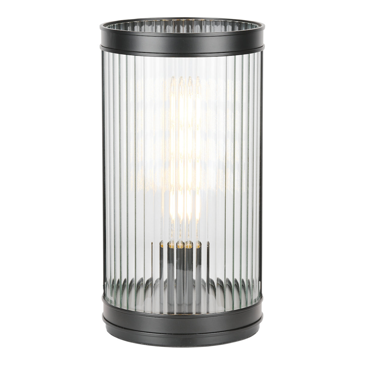 Dar Bianka Table Lamp Matt Black and Ribbed Glass