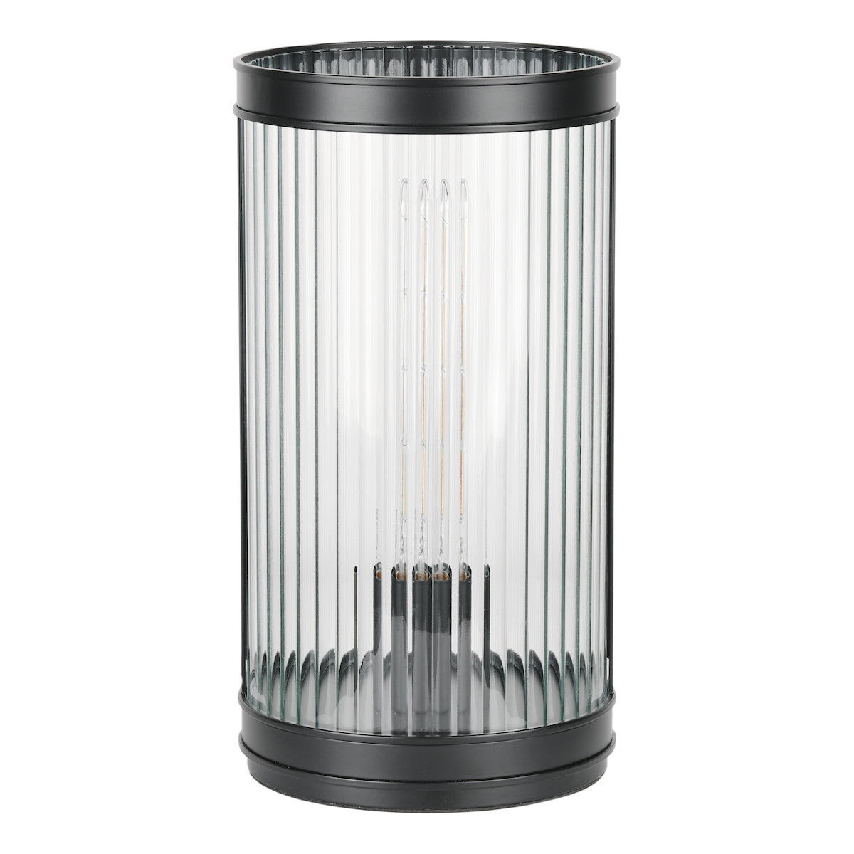 Dar Bianka Table Lamp Matt Black and Ribbed Glass