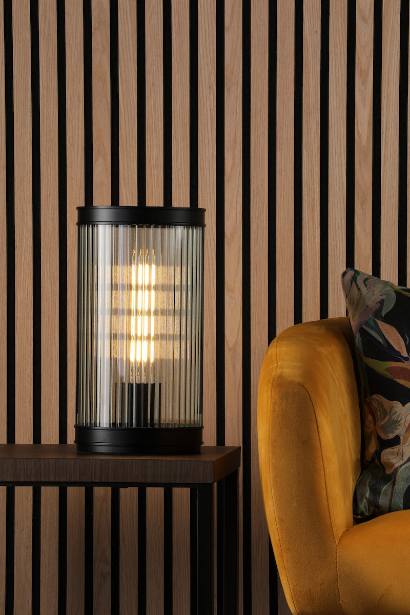 Dar Bianka Table Lamp Matt Black and Ribbed Glass
