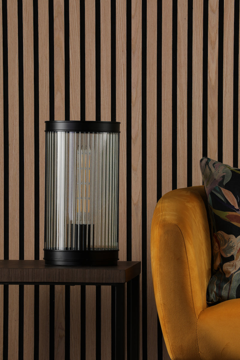 Dar Bianka Table Lamp Matt Black and Ribbed Glass