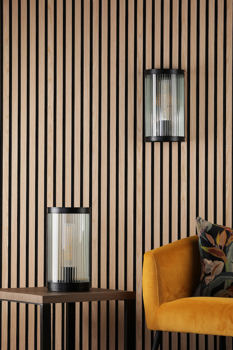 Dar Bianka Table Lamp Matt Black and Ribbed Glass