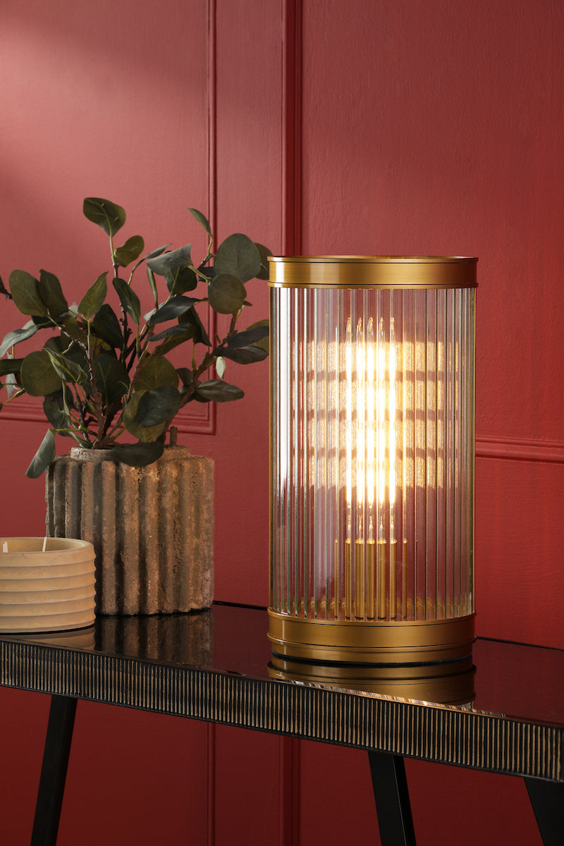 Dar Bianka Table Lamp Bronze and Ribbed Glass