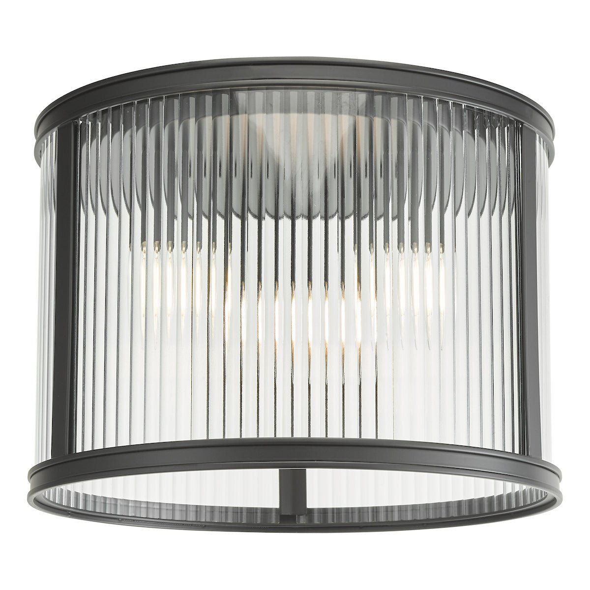 Dar Bianka 3 Light Flush Matt Black and Ribbed Glass