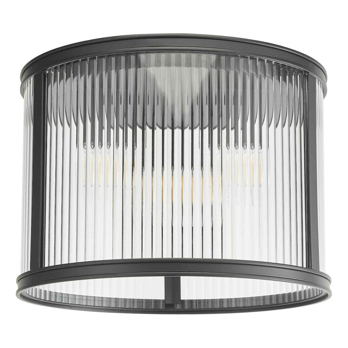 Dar Bianka 3 Light Flush Matt Black and Ribbed Glass
