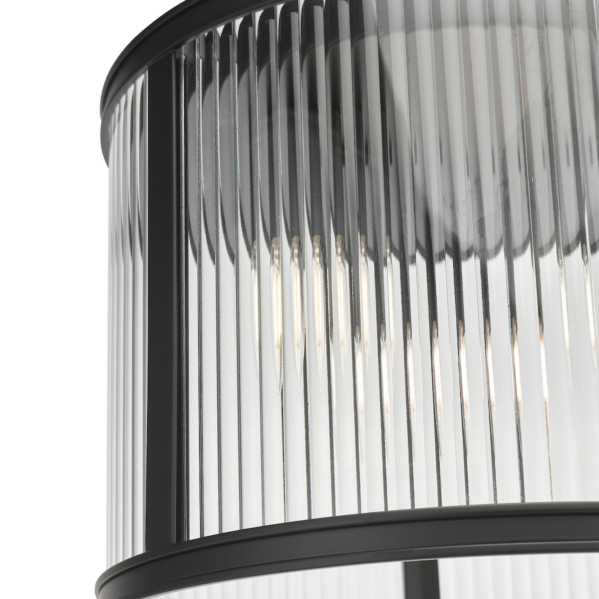 Dar Bianka 3 Light Flush Matt Black and Ribbed Glass