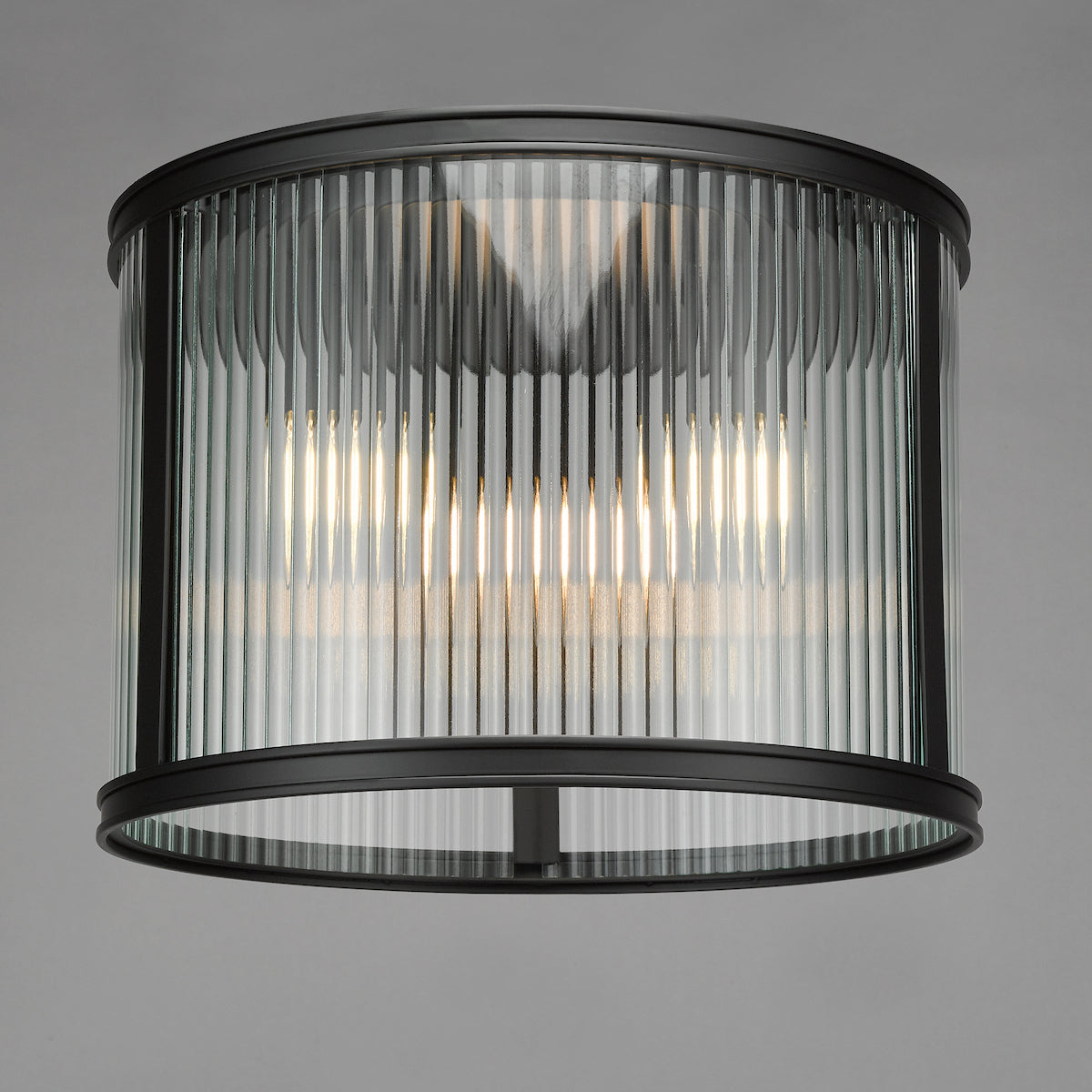 Dar Bianka 3 Light Flush Matt Black and Ribbed Glass