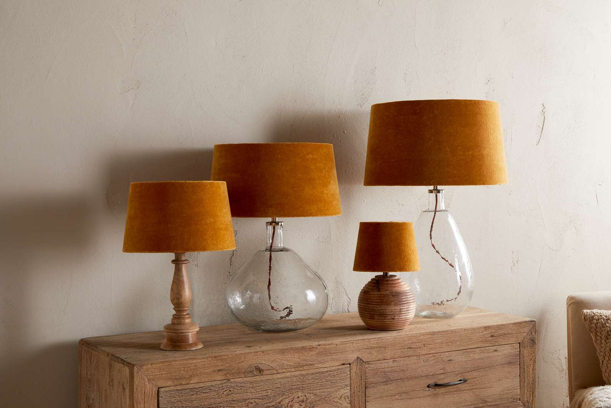 Nkuku Batakha Velvet & Linen Lampshade Dark Ochre Medium