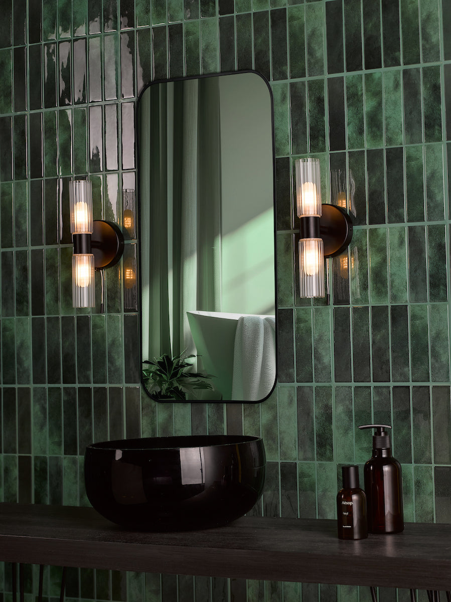 Dar Bolton 2 Light Bathroom Wall Light Matt Black IP44