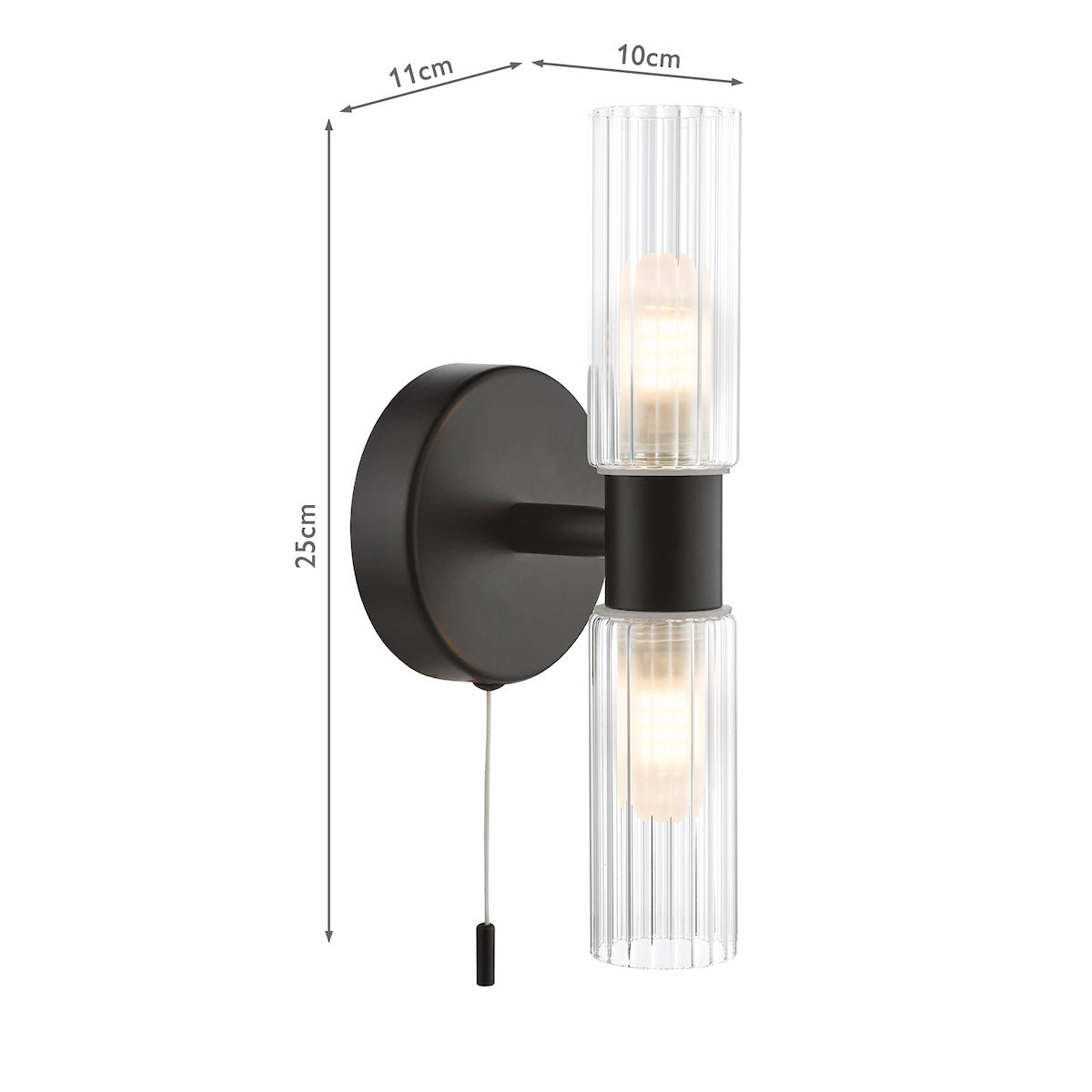 Dar Bolton 2 Light Bathroom Wall Light Matt Black IP44