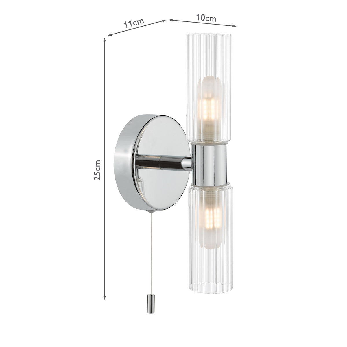 Dar Bolton 2 Light Bathroom Wall Light Polished Chrome IP44