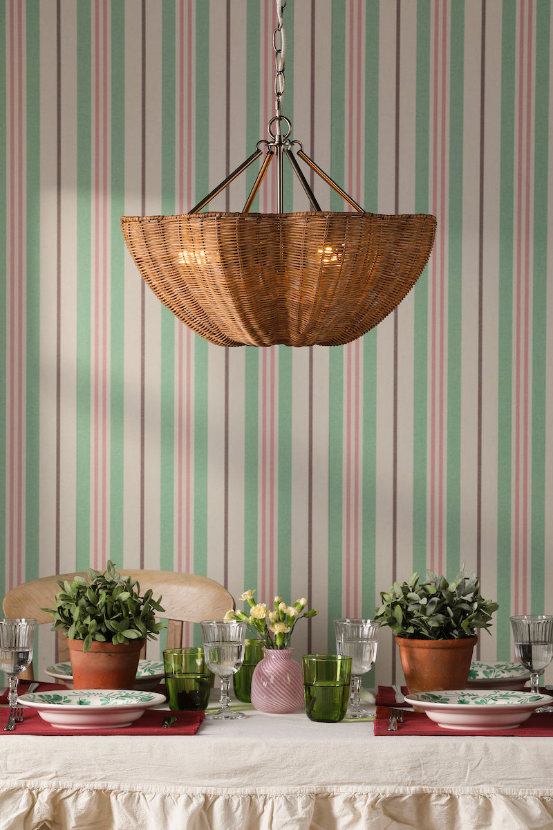 Joules Braywick 3 Light Pendant Satin Bronze and Rattan shade