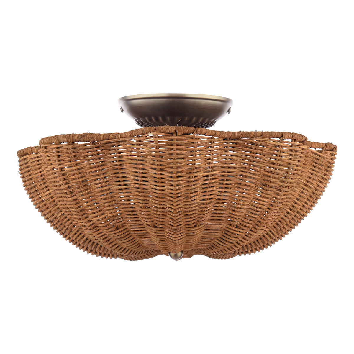 Joules Braywick 2 Light Flush Satin Bronze and Rattan Shade