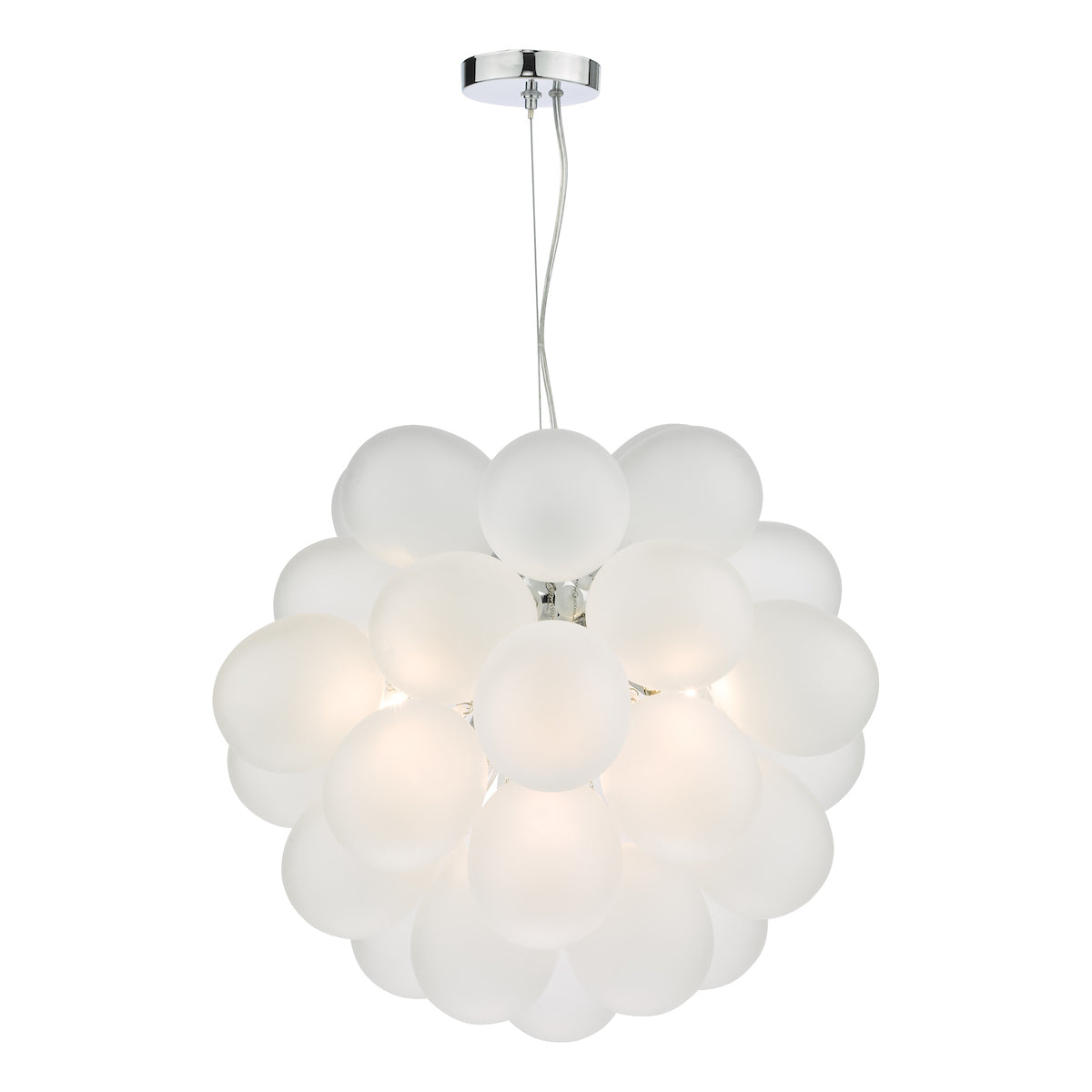 Dar Bubbles 6 Light Pendant Polished Chrome Frosted Glass