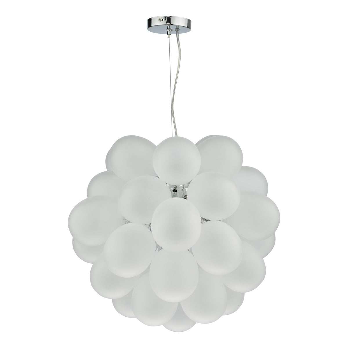 Dar Bubbles 6 Light Pendant Polished Chrome Frosted Glass