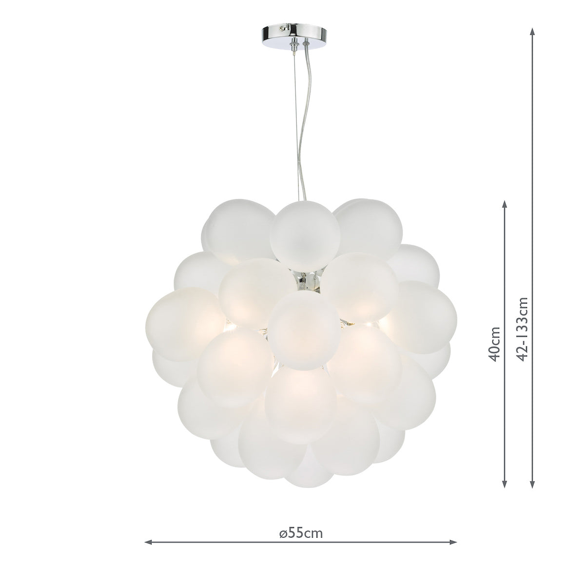 Dar Bubbles 6 Light Pendant Polished Chrome Frosted Glass