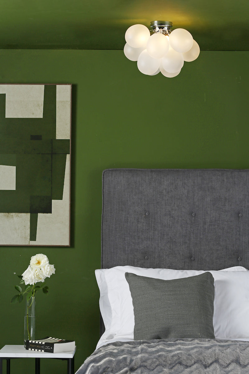 Dar Bubbles 4 Light Flush Polished Chrome Frosted Glass