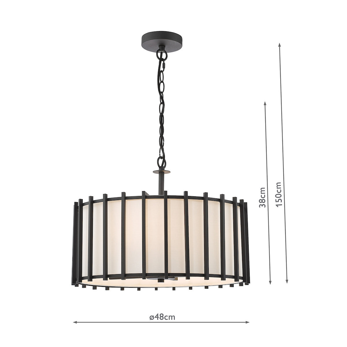Dar Cagliari 4 Light Armed Pendant Matt Black and Ivory