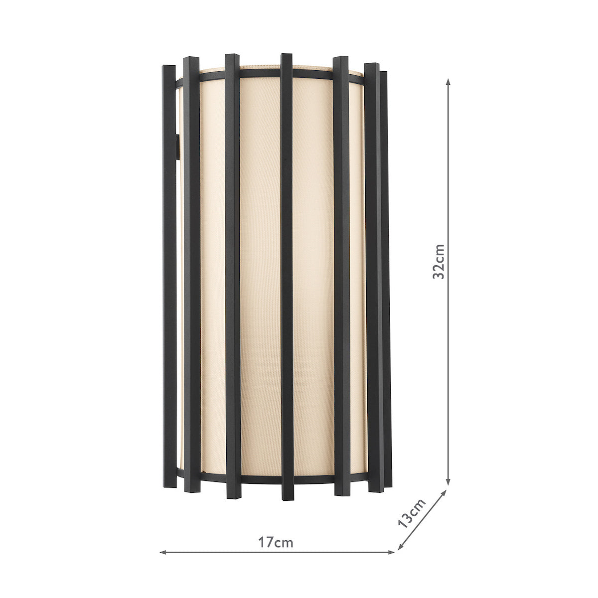 Dar Cagliari Wall Light Matt Black With Ivory Shade