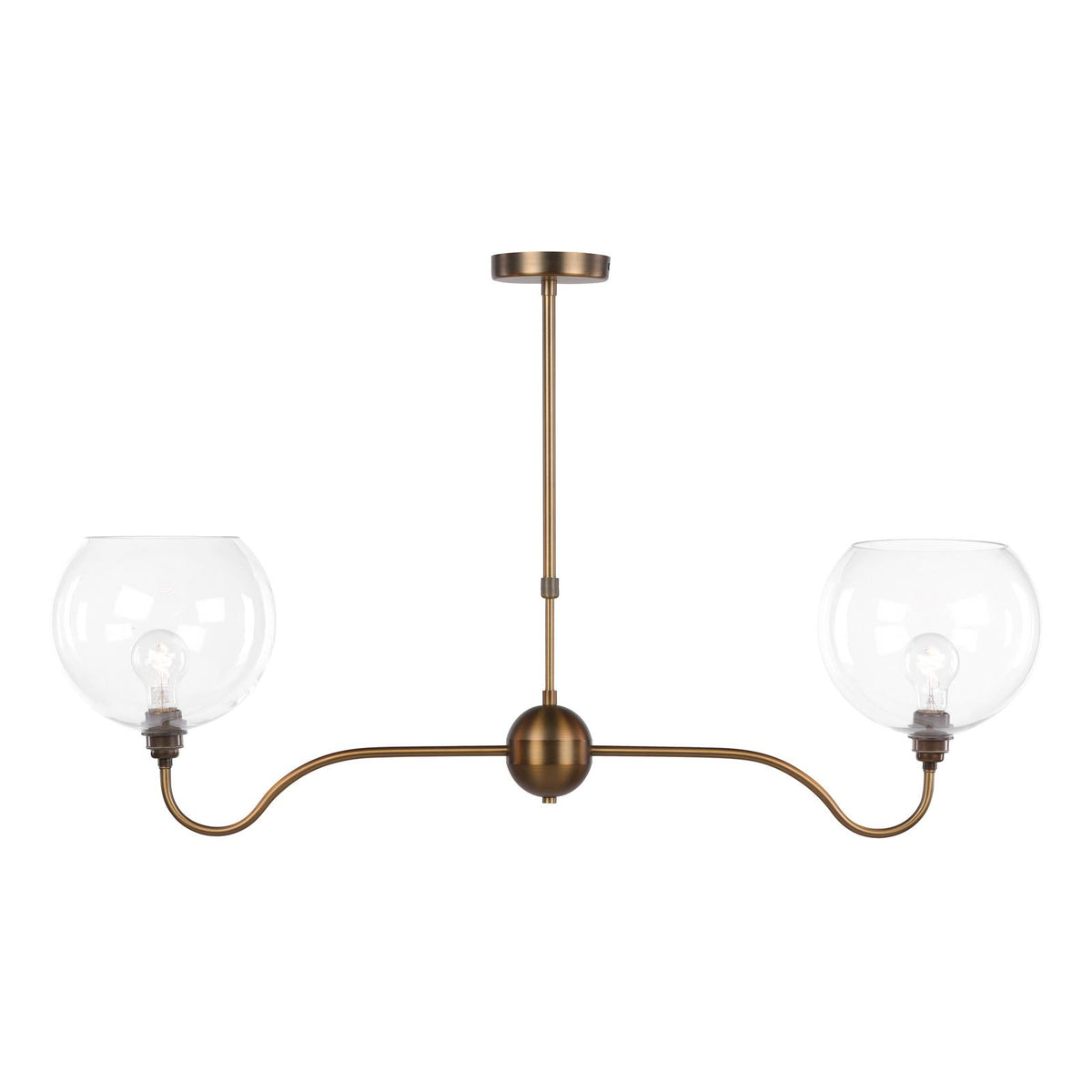 Dar Caliro 2 Light Bar Pendant Antique Bronze with Globe Glasses
