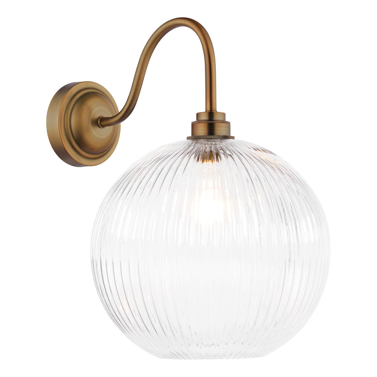 Dar Caliro Wall Light Antique Bronze with Ribbed Glass Globe Shade