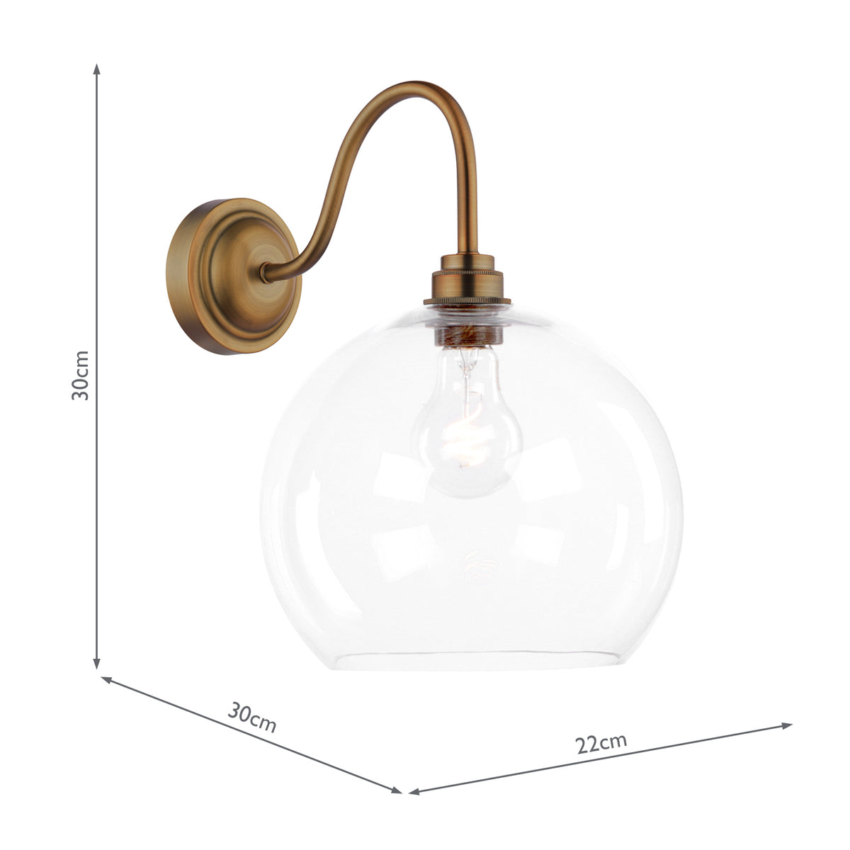 Dar Caliro Wall Light Antique Bronze with Glass Globe Shade