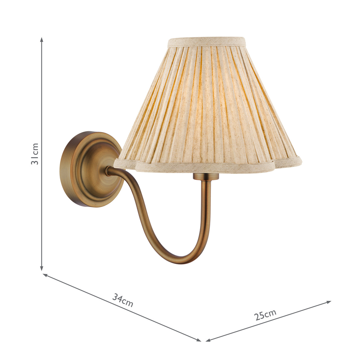 Dar Caliro Wall Light Antique Bronze with Taupe Pleated Scallop Shade
