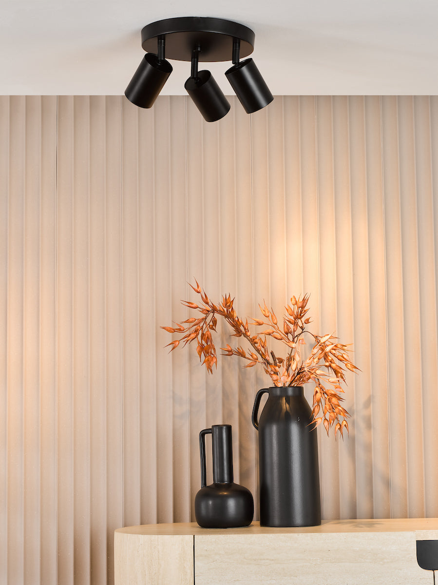 Dar Cawley 3 Light Plate Spotlight Matt Black