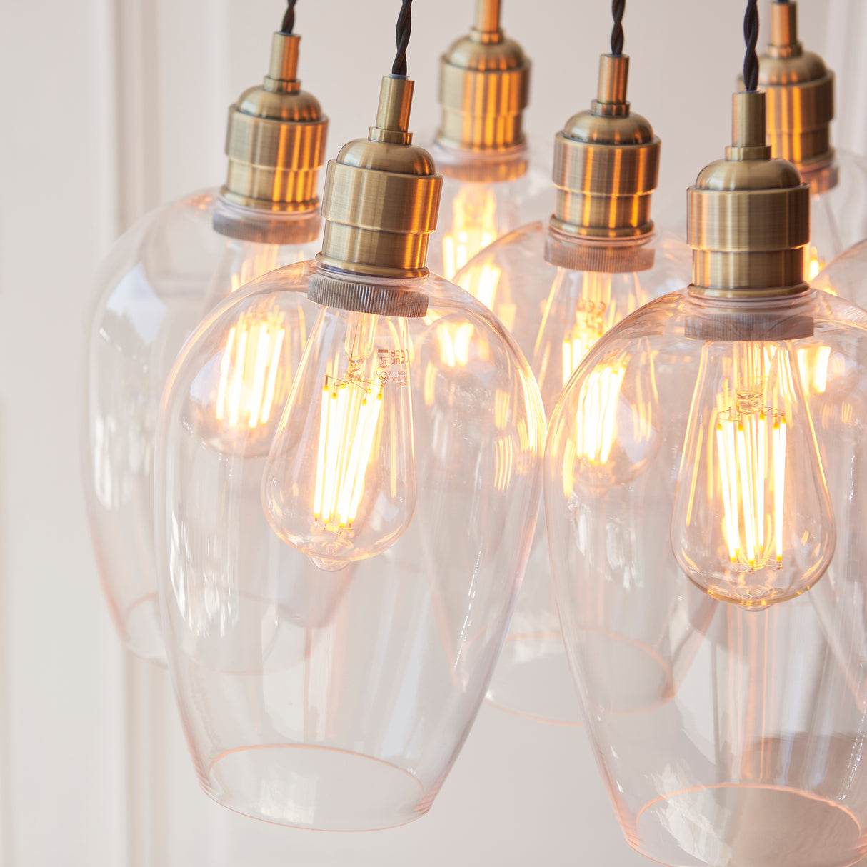 Amos Lucid Antique Brass & Clear Glass 7 Light Cluster