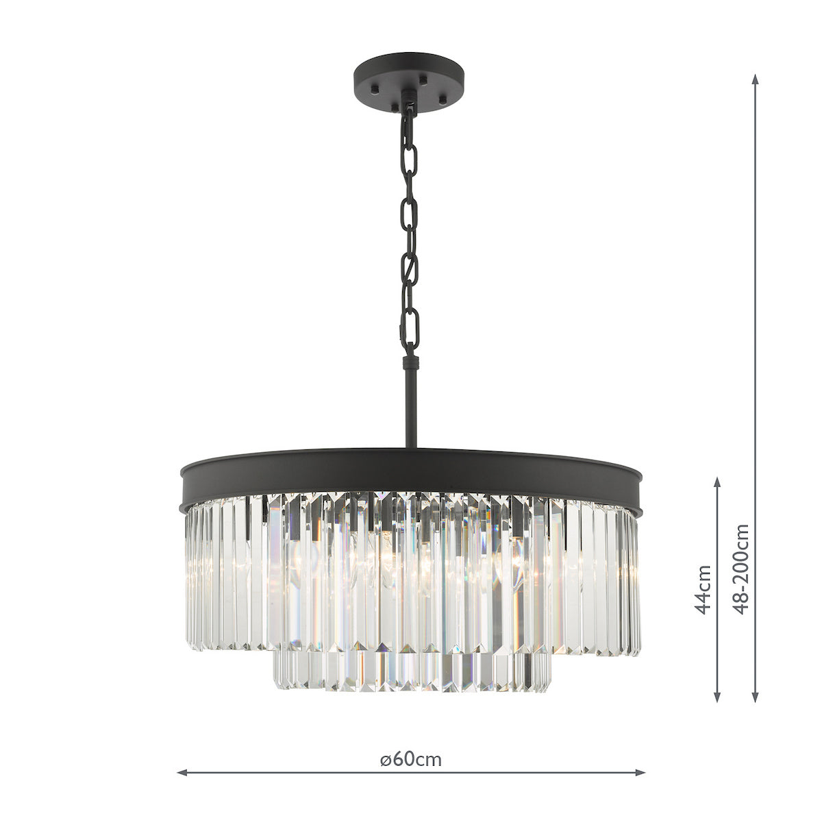 Dar Celeus 6 Light Pendant Chandelier Anthracite & Crystal