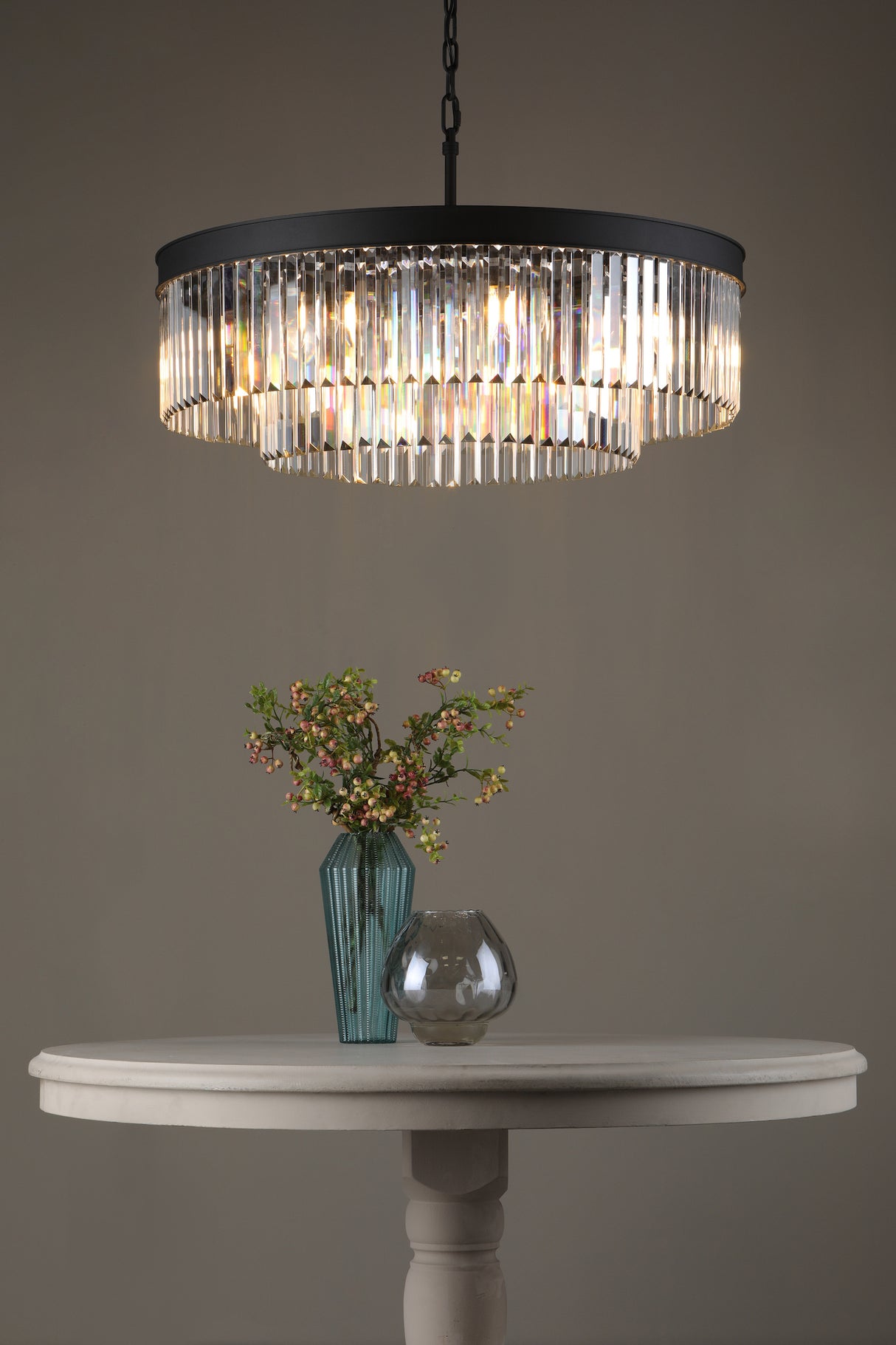 Dar Celeus 8 Light Pendant Chandelier Anthracite & Crystal