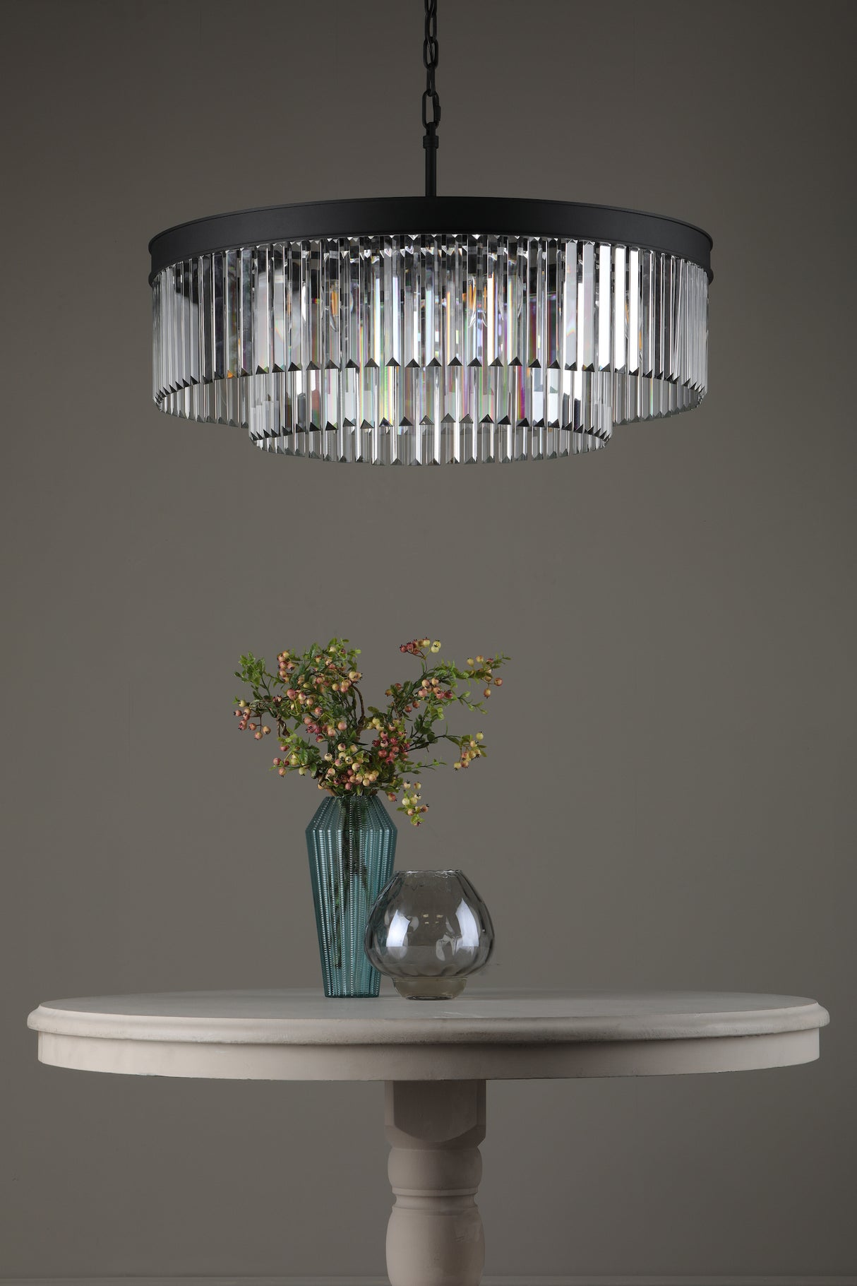 Dar Celeus 8 Light Pendant Chandelier Anthracite & Crystal