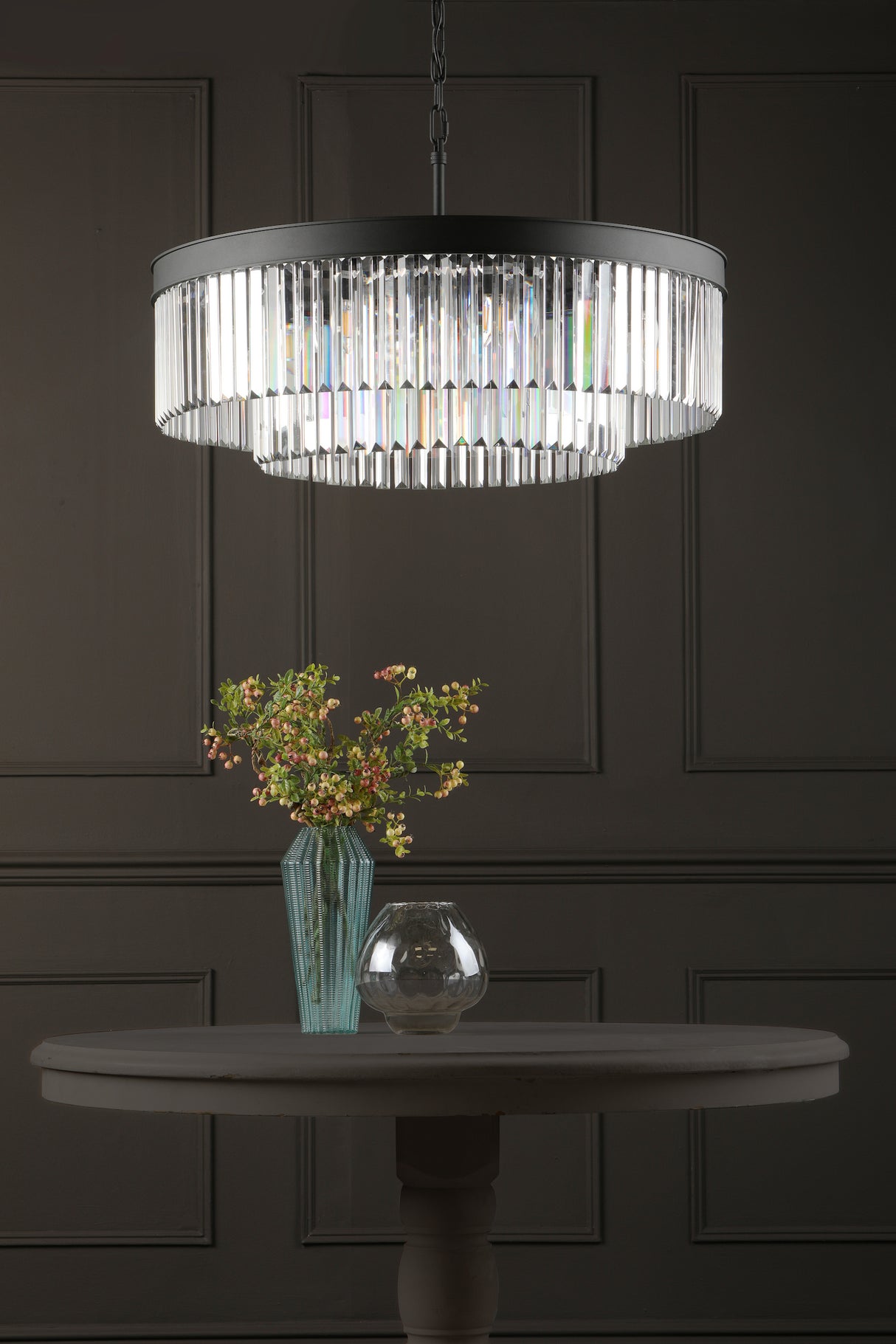 Dar Celeus 8 Light Pendant Chandelier Anthracite & Crystal