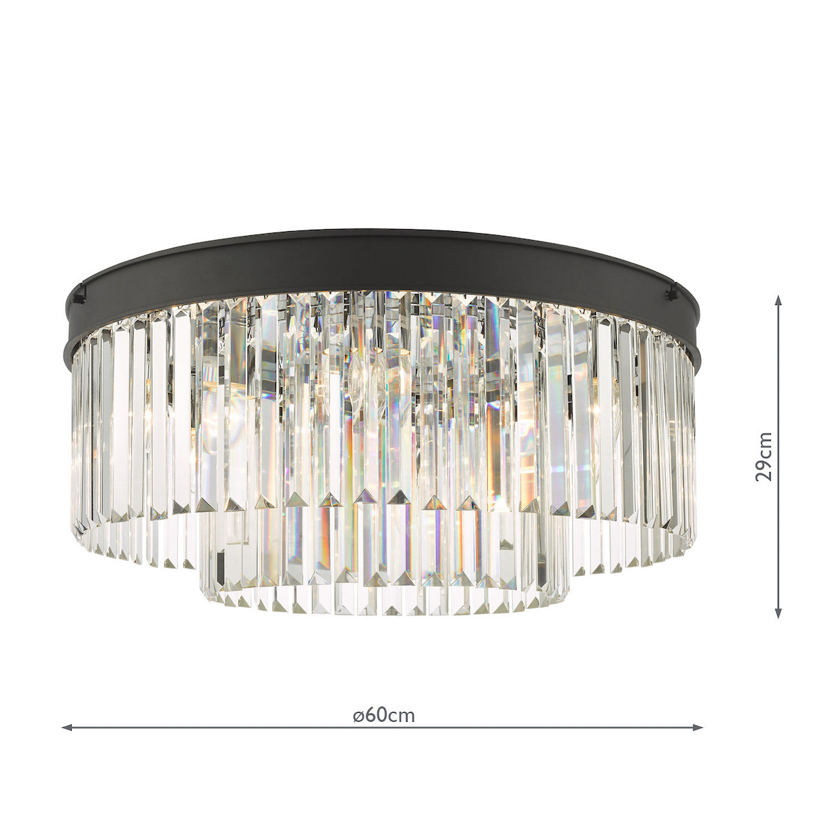 Dar Celeus 6 Light Flush Chandelier Anthracite & Crystal