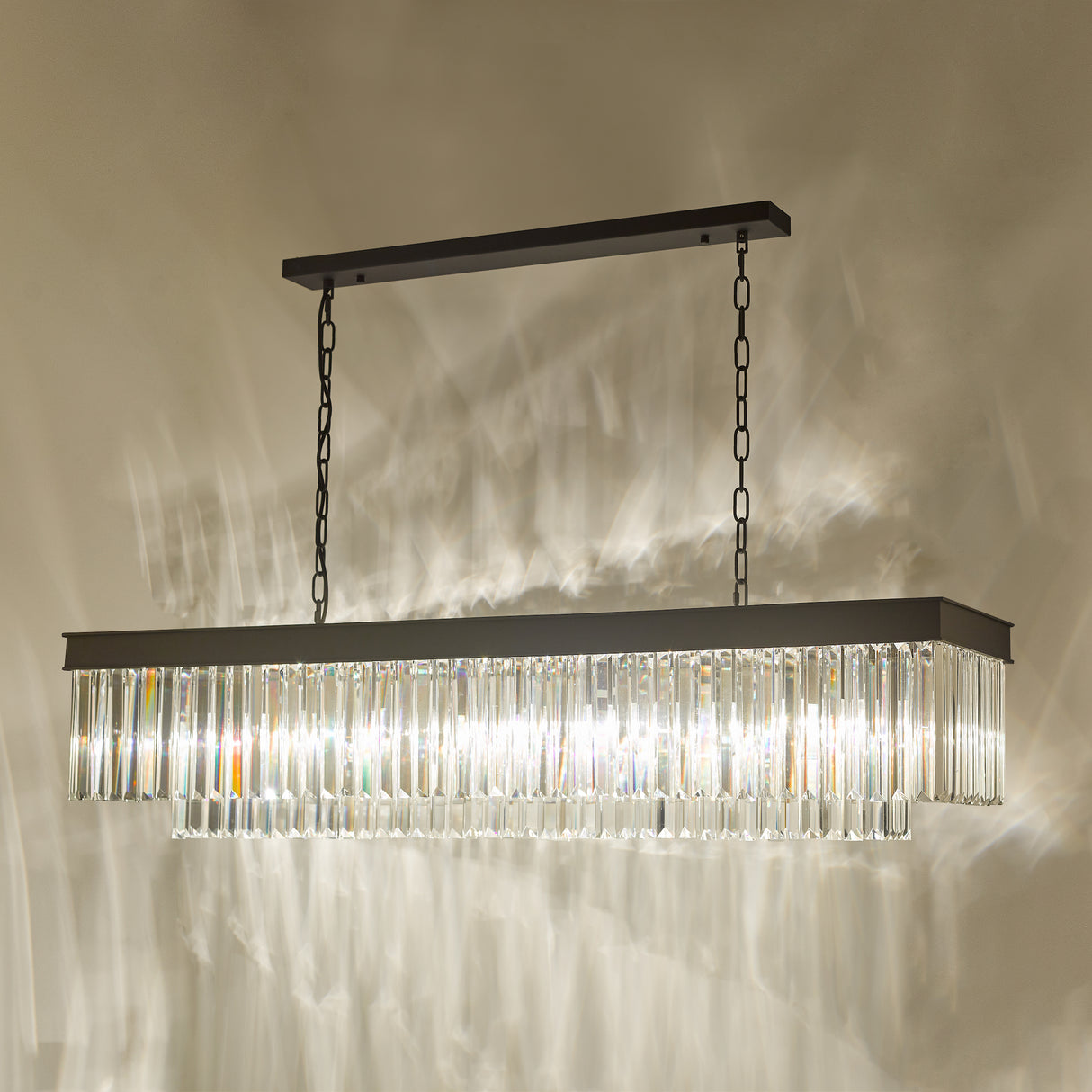 Dar Celeus 6 Light Bar Pendant Chandelier Anthracite & Crystal