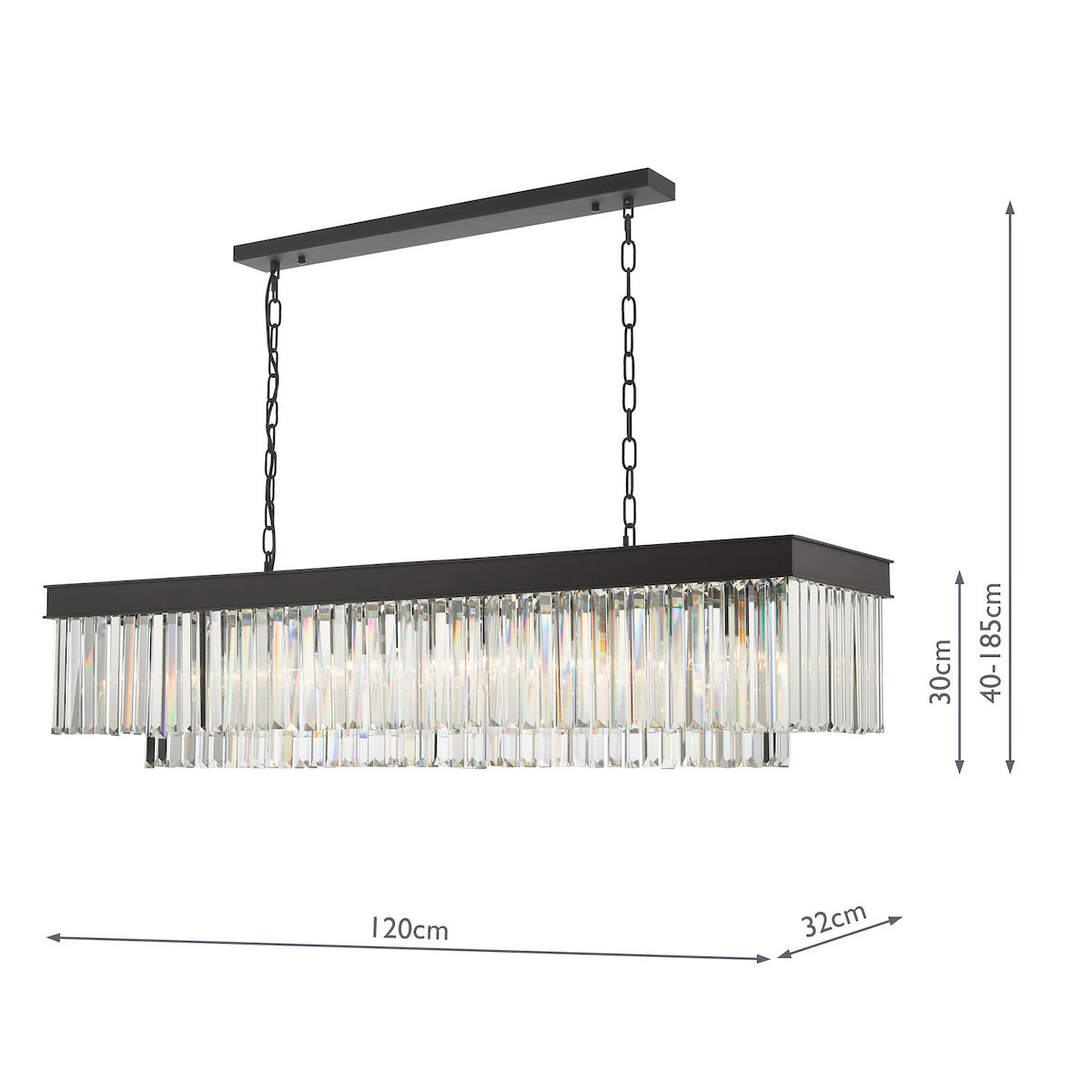 Dar Celeus 6 Light Bar Pendant Chandelier Anthracite & Crystal