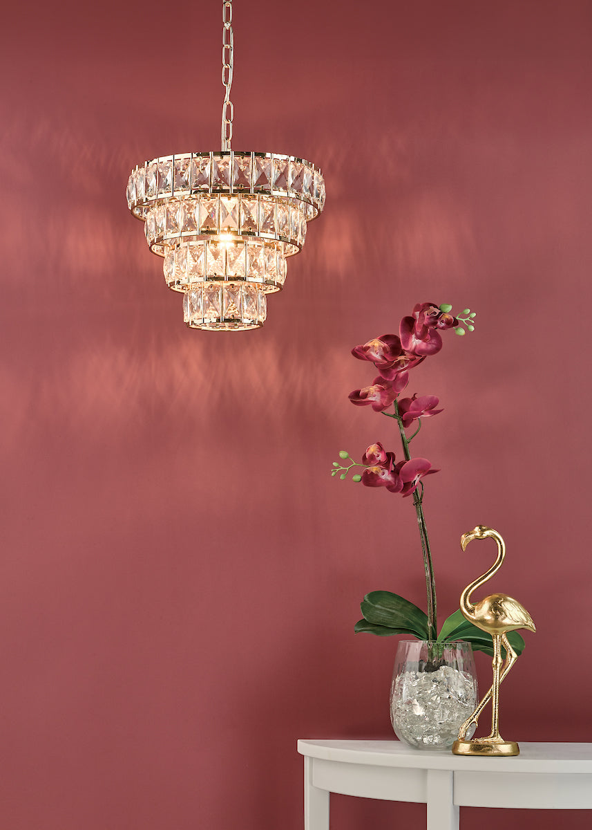 Dar Cerys 1 Light 4 Tier Pendant Crystal & Gold