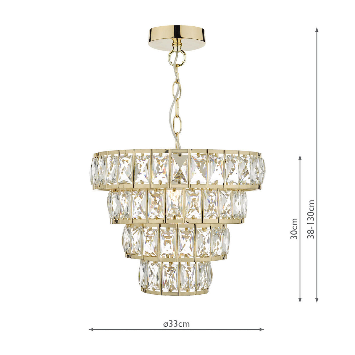 Dar Cerys 1 Light 4 Tier Pendant Crystal & Gold