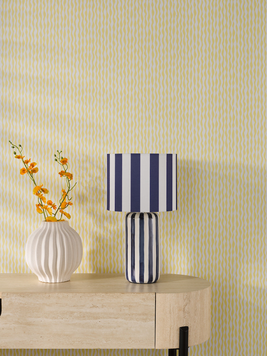 Dar Cicada Table Lamp Blue and Polished Chrome With Shade