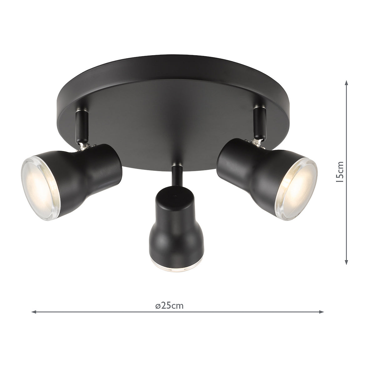 Dar Clint 3 Light Bathroom Plate Spotlight Matt Black IP44