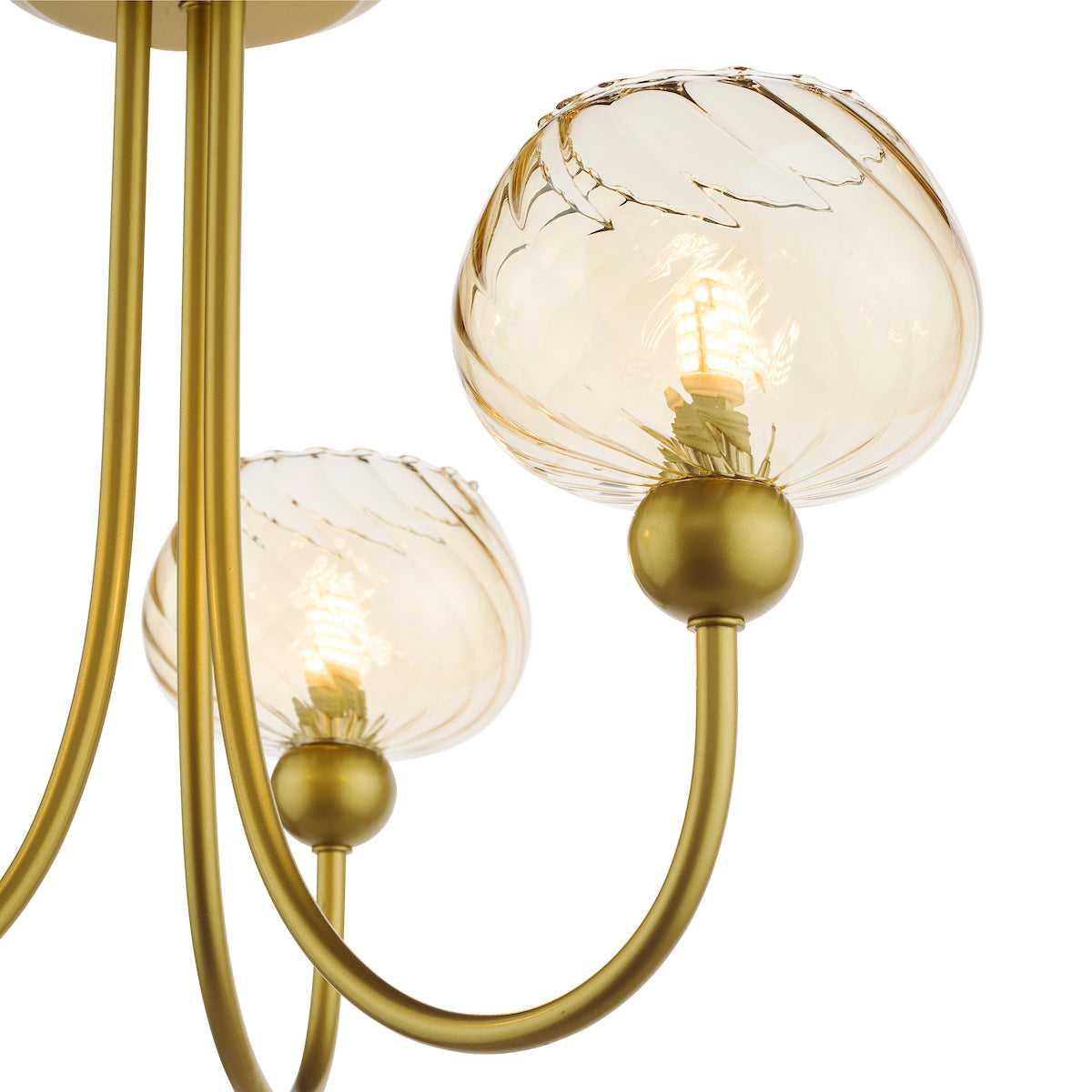 Dar Cognac 3 Light Semi-Flush Satin Gold and Champagne Ribbed Glass