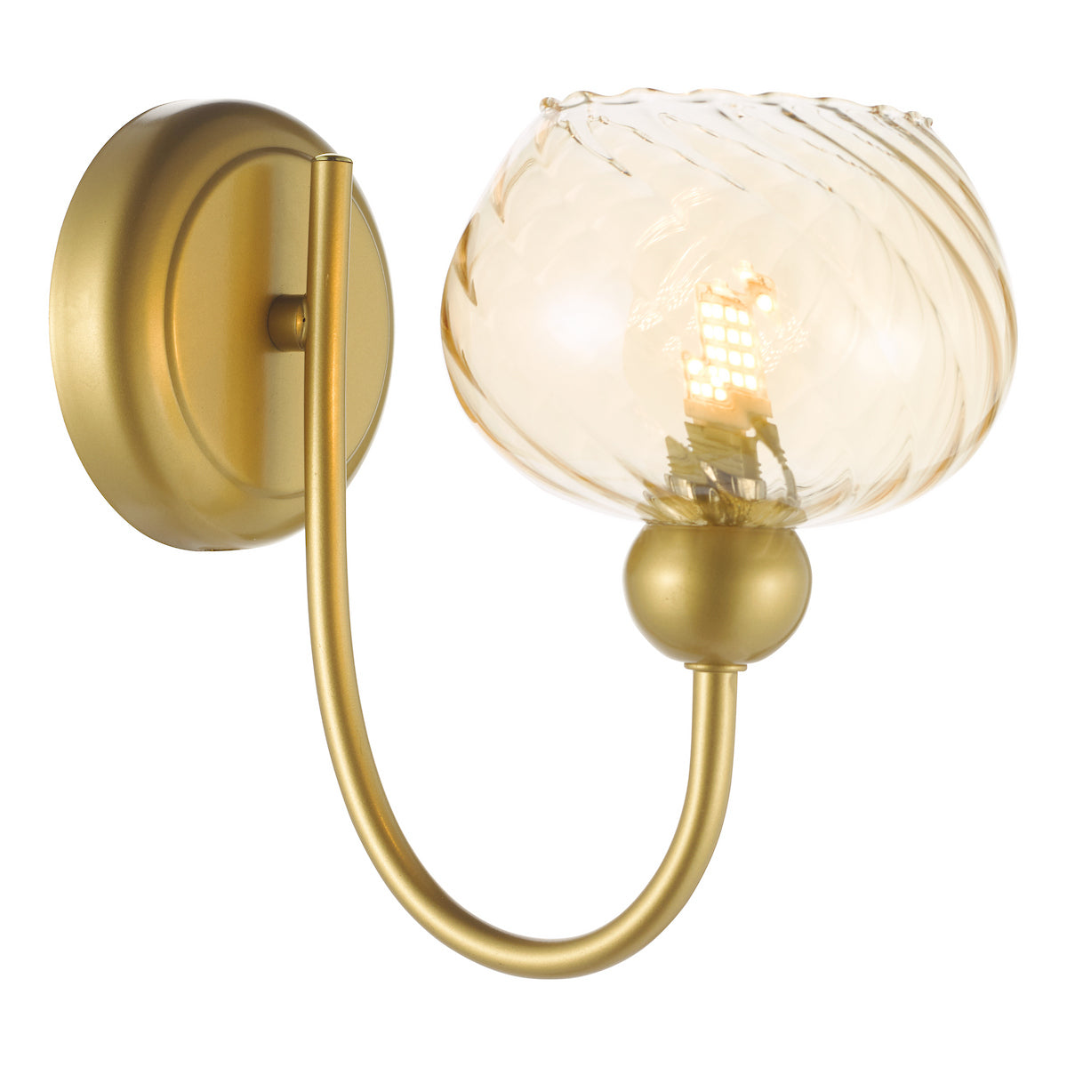 Dar Cognac Wall Light Satin Gold and Champagne Ribbed Glass