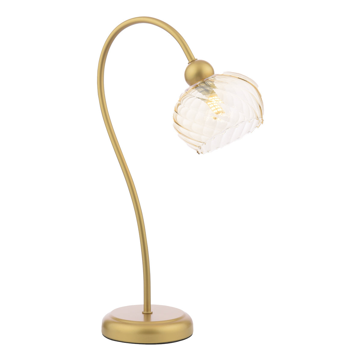 Dar Cognac Table Lamp Satin Gold and Champagne Ribbed Glass