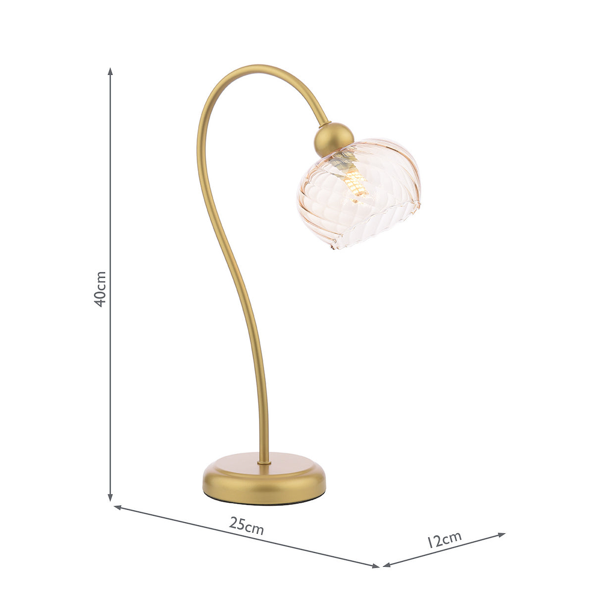 Dar Cognac Table Lamp Satin Gold and Champagne Ribbed Glass
