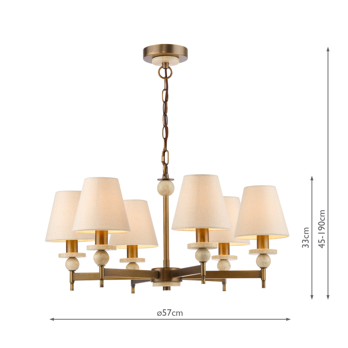 Dar Colenza 6 Light Pendant Antique Bronze and Travertine Fitting Only