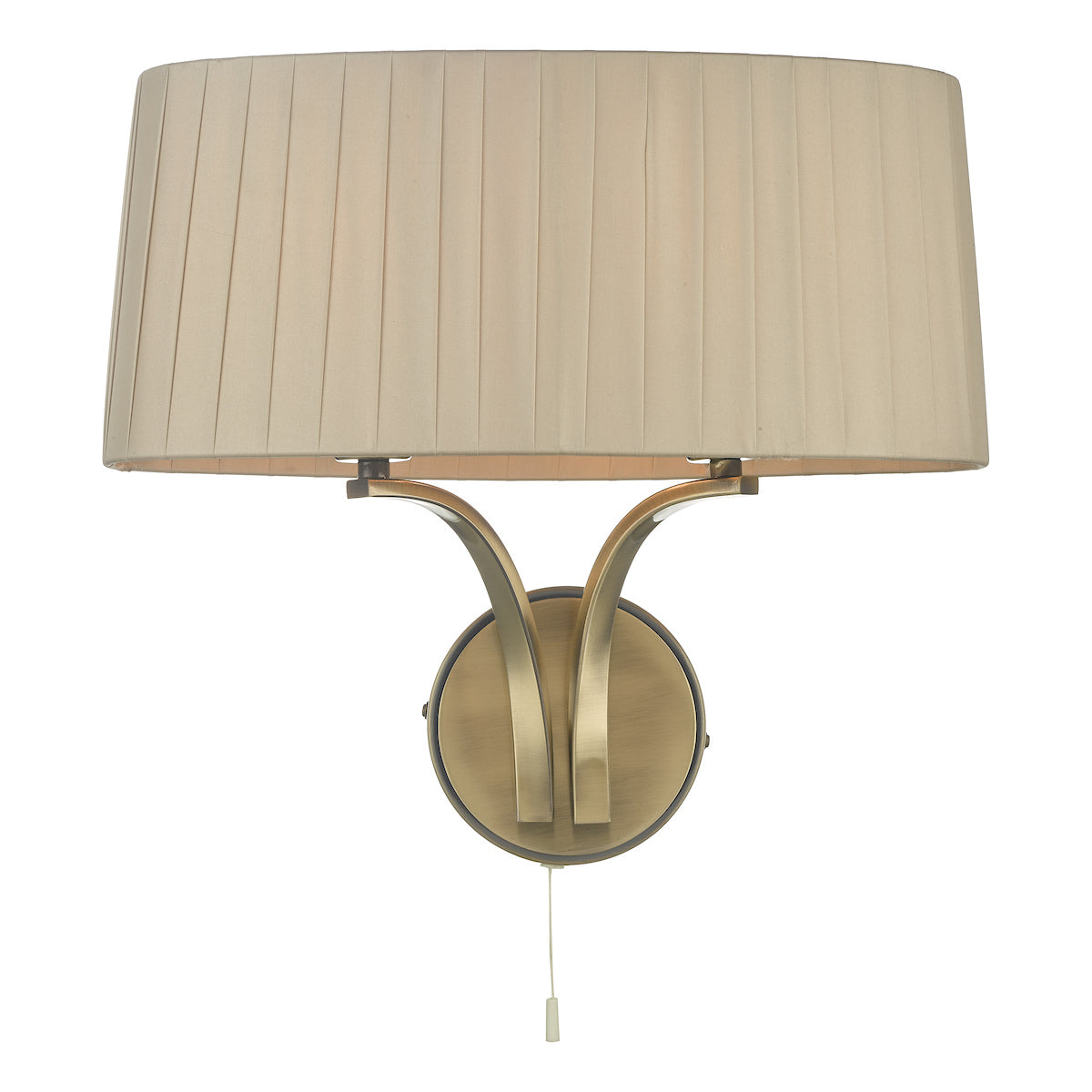 Dar Cristin 2 Light Wall Light Antique Brass With Taupe Shade