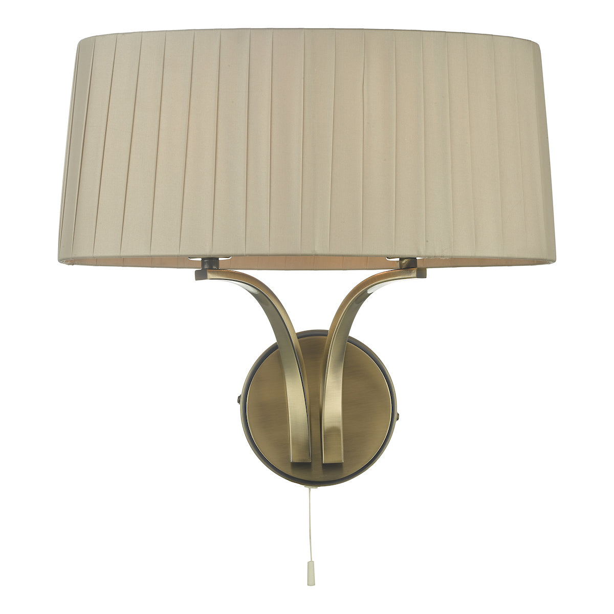 Dar Cristin 2 Light Wall Light Antique Brass With Taupe Shade