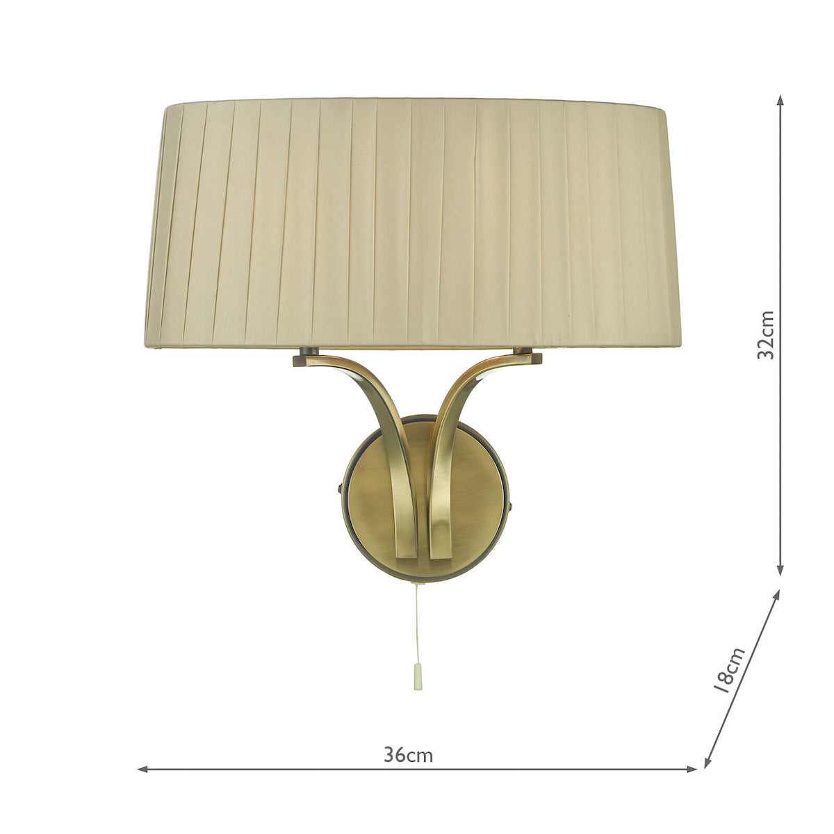 Dar Cristin 2 Light Wall Light Antique Brass With Taupe Shade