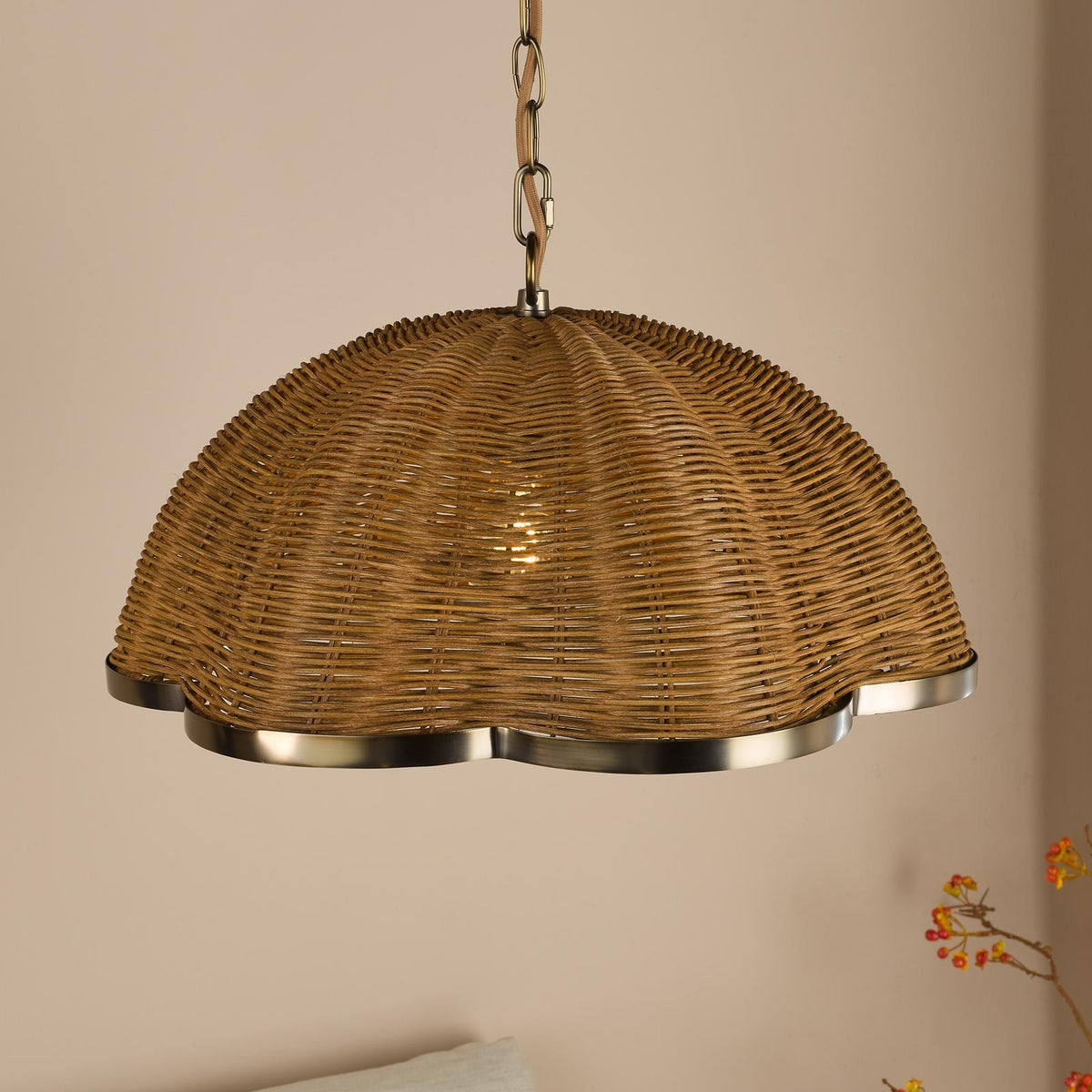 Dar Cusco Pendant Satin Bronze and Dark Rattan Shade